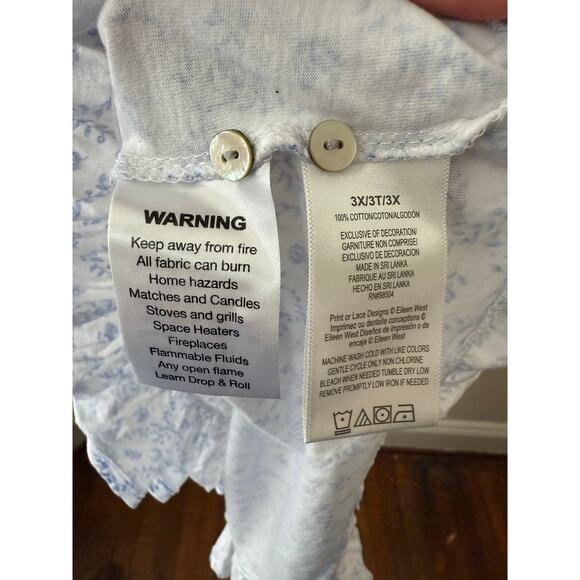 Eileen West Blue & White Floral Cotton Nightgown Size 3X - Picture 6 of 10